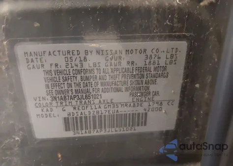 2018 Nissan Sentra Sv from USA, damaged, VIN 3N1AB7AP3JL651021
